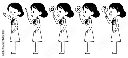 女性医師　ポインター　サイン　セット