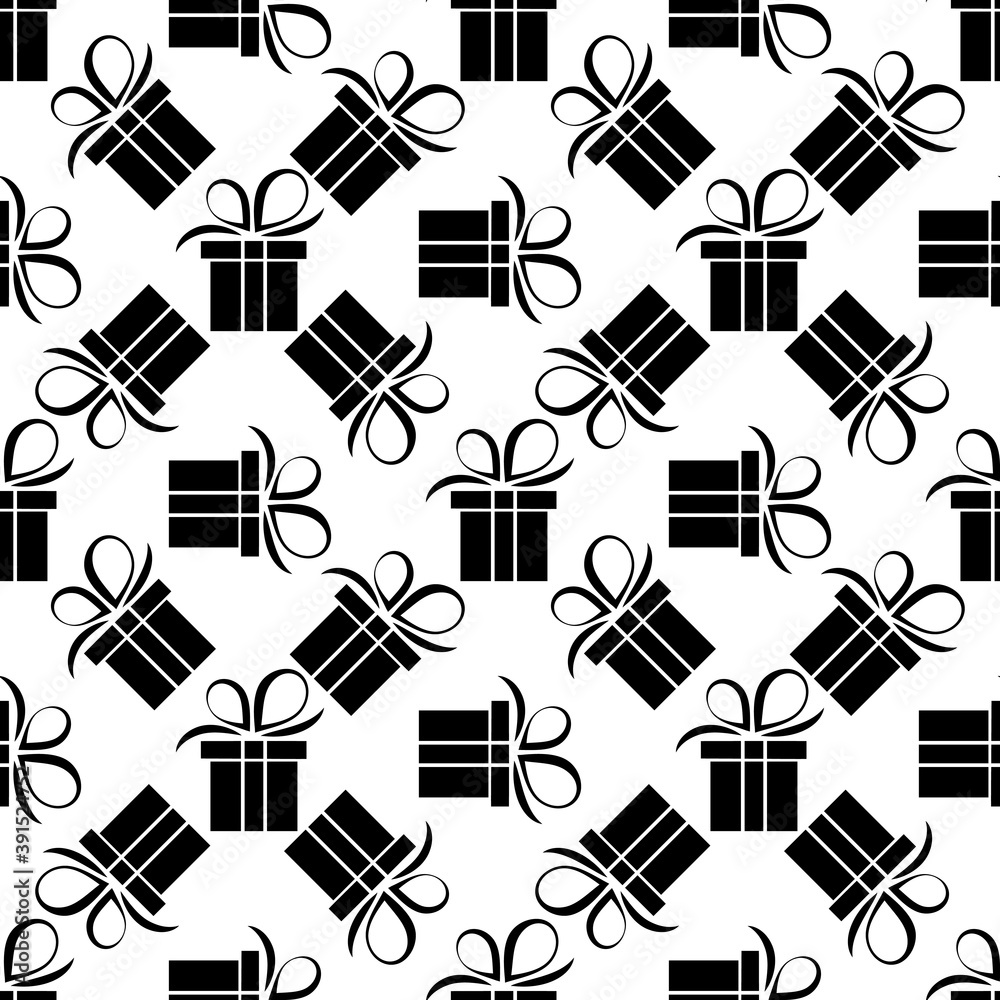 Obraz premium seamless pattern black silhouette gift box. Vector flat illustration