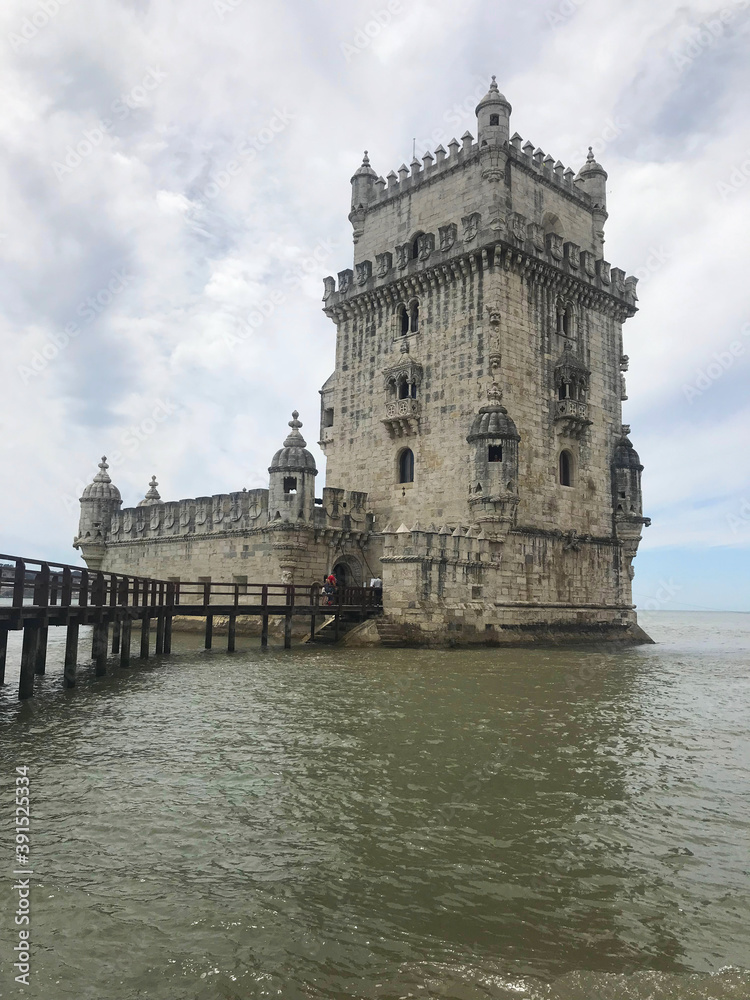 the Tower of Belem near the Tagus river in Lisbon Portugal