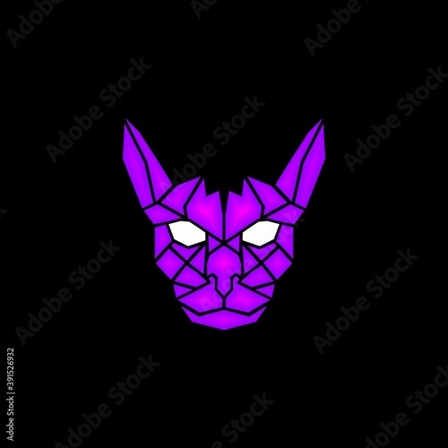 Polygonal 3D Neon Purple Egypt Cat Head Illustration