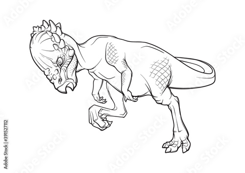 Pachycephalosaurus head-butting his rival. Black linear hand drawing isolated on a white background. Coloring Book page. EPS10 Vector illustration photo