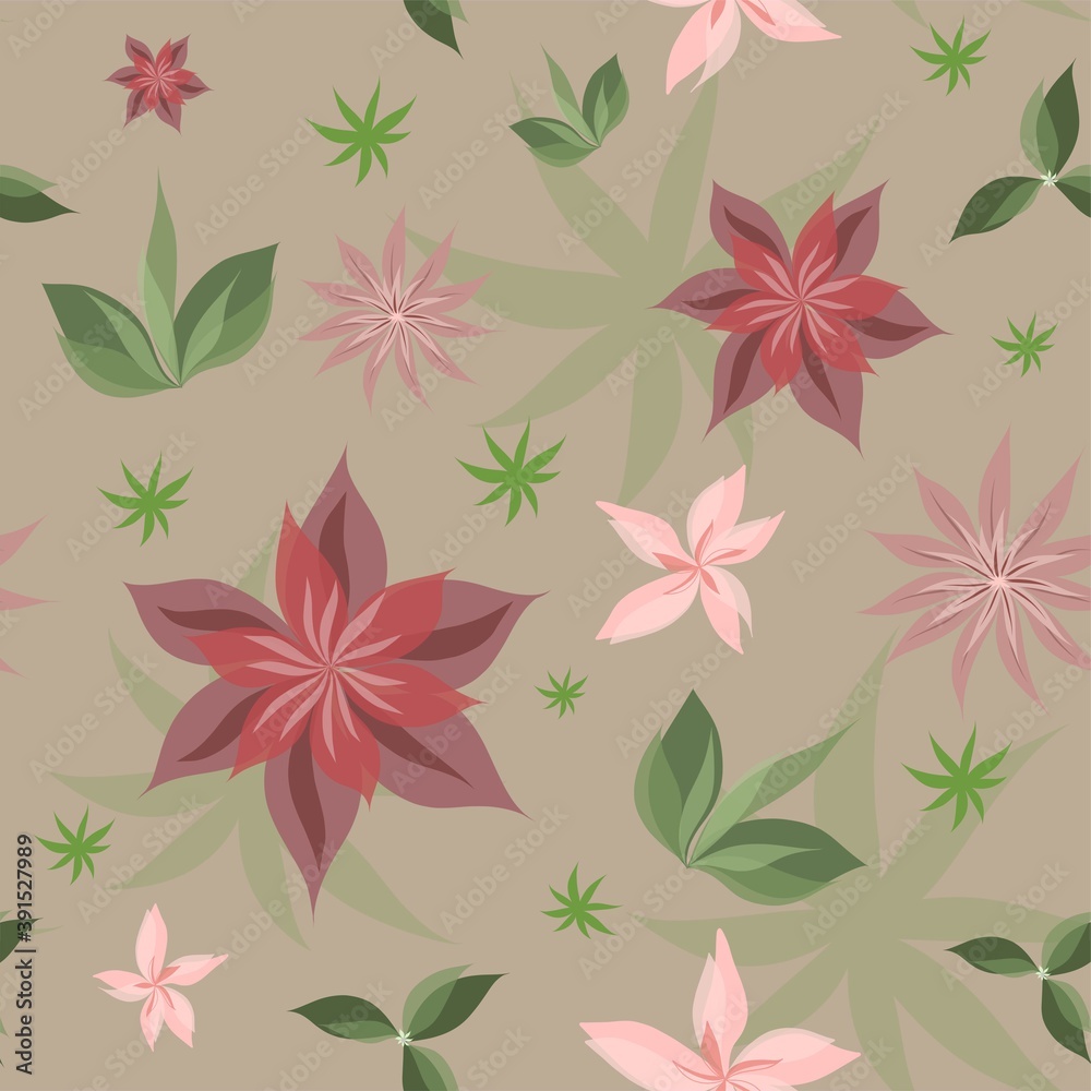 Obraz premium colorful floral seemless pattern with botanique elements, beautiful flowers with leaves