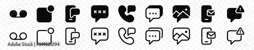 set of messages icon, chat bubble, mms, chat with exclamation sign vector illustration