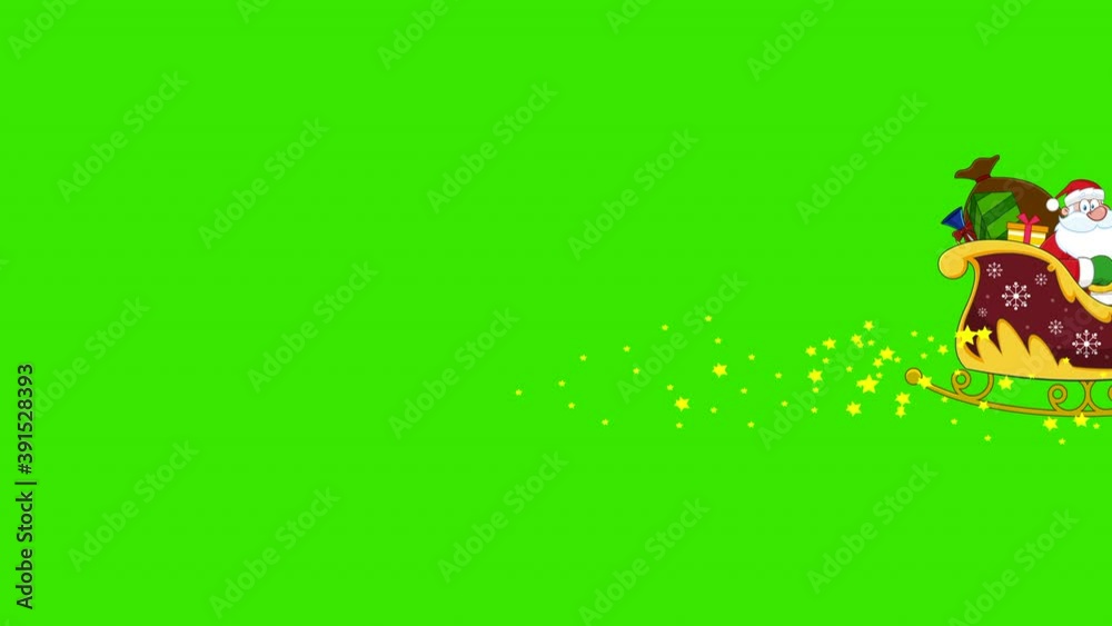 Santa Claus In A Sleigh And Reindeers Flying In Christmas Night. 4K Animation Video Motion Graphics On Green Screen Background Santa Claus In A Sleigh And Reindeers Flying In Christmas Night. 4K Animation Video Motion Graphics On Green Screen Background