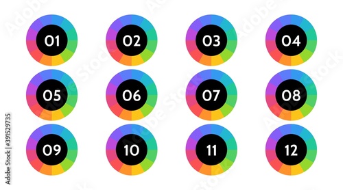 Bullet points data, info markers. icon arrow set. Number Flags 1 to 12 Flat design isolated vector. infographic illustration.