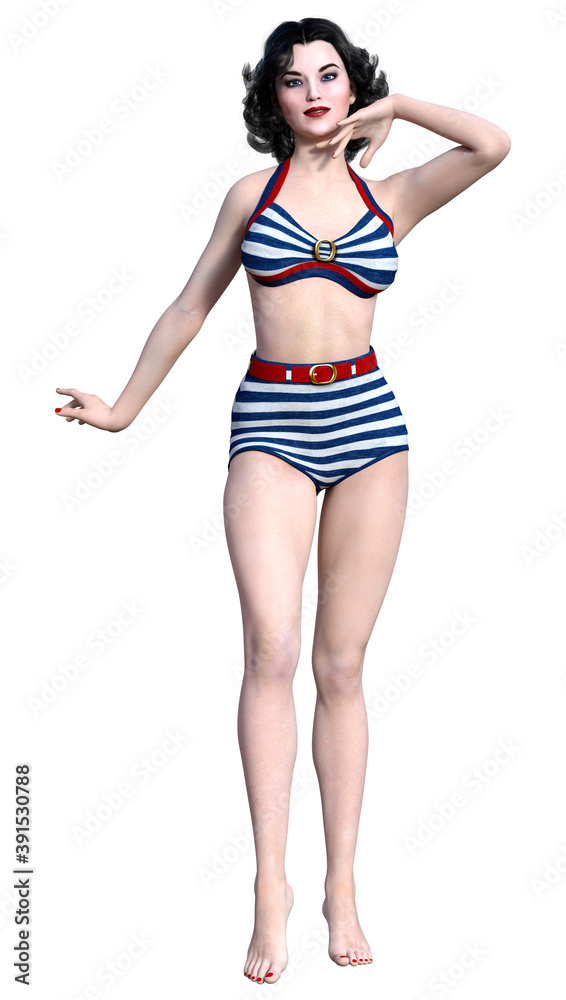 3D Rendering Pinup Girl on White 3D Rendering Pinup Girl on White