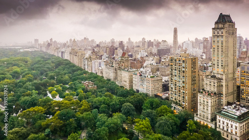 Top panoramic view of Central Park in New York Manhattan in a cloudy day of september
