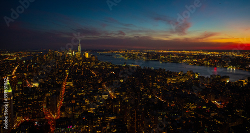 New York Manhattan skyline top view during autumn sunset with amazing colors and sights of skyscrapers © Dragoș Asaftei
