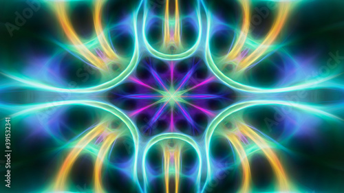 Abstract neon blurry patterned symmetrical background.
