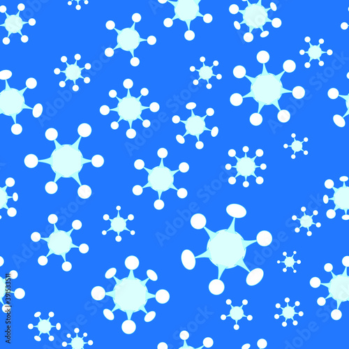 Seamless wallpaper background of a blizzard of festive microscopic covid-19 virus molecule snowflakes