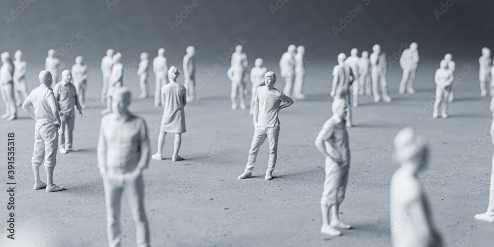 Φωτογραφία Miniature people social distancing concept to avoid coronavirus covid-19 sars-cov2 spread aroung the country Small miniature people on graycolor background distanced each other