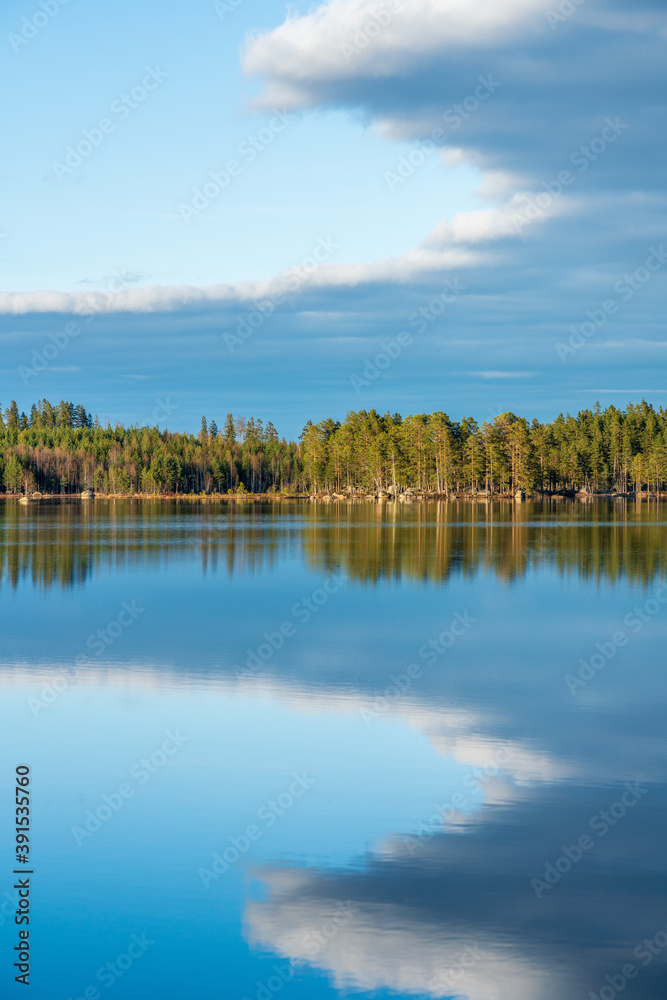 Fototapeta premium Summer view across a lake in Sweden