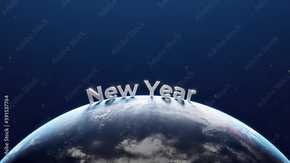 4k view of a section of the revolving earth from spacewith happy new year text