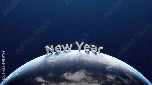 4k view of a section of the revolving earth from spacewith happy new year text photo