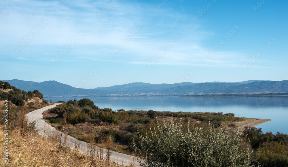 Obraz premium View at Volvi Lake, Greece at autumn sunny day