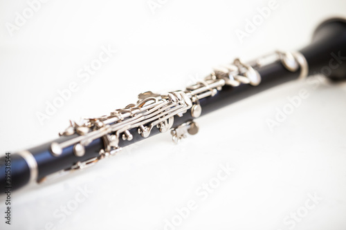 Clarinet valves close up on white background
