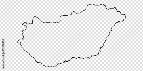 Blank Map of Hungary. Thin line Hungary map on a transparent background. Stock vector. Flat design.