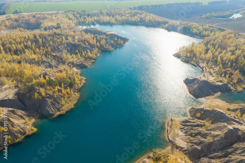 Aerial view of the natural territory of Romantsevskie mountains, Russia, Tula region photo