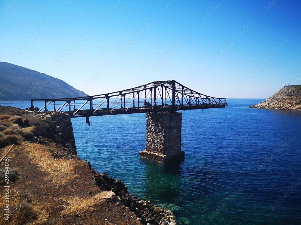bridge into nowhere / loading crane on the old mining island of Serifos, Greece