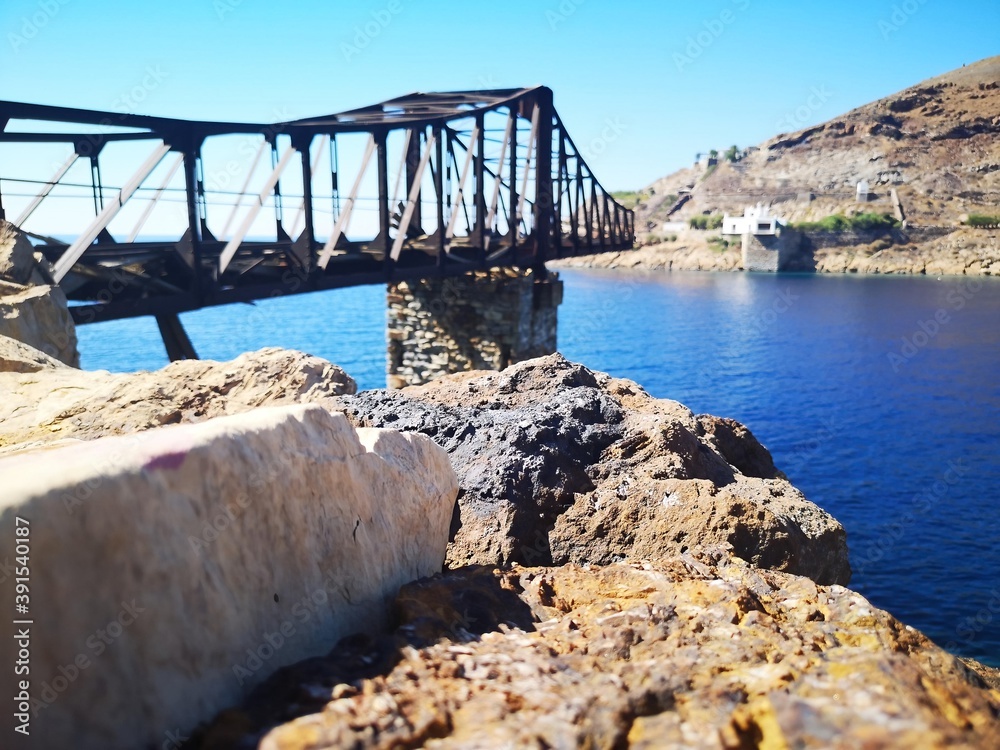 bridge into nowhere / loading crane on the old mining island of Serifos, Greece