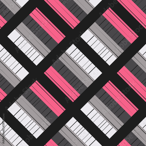 Mosaic with geometric shapes. Seamless pattern. Design with manual hatching. Textile. Ethnic boho ornament. Vector illustration for web design or print.