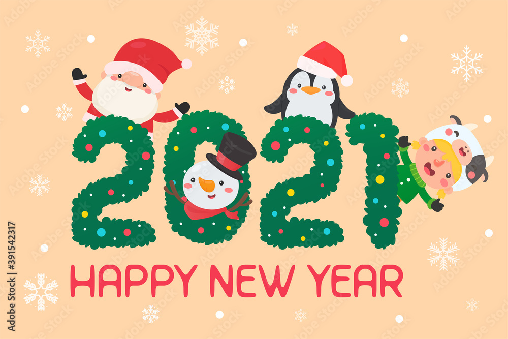 merry christmas and happy new year 2021. Cartoon characters santa and kids happy christmas. merry christmas and happy new year 2021. Cartoon characters santa and kids happy christmas.