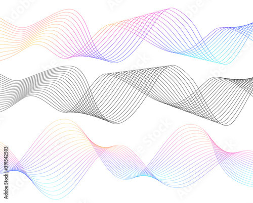 Design elements. Wave of many gray lines. Abstract wavy stripes on white background isolated