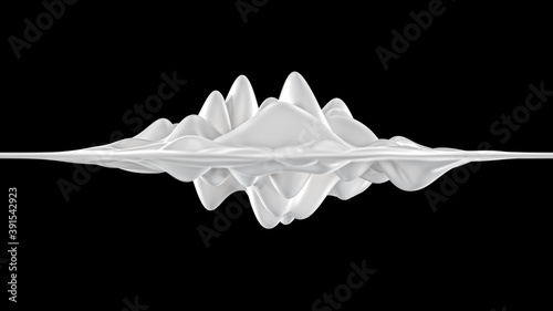 Abstract pulsating white wobbling ferromagnetic moving fluid. Liquid milky ripple substance. Modern nanotechnology materials. 3d render illustration photo
