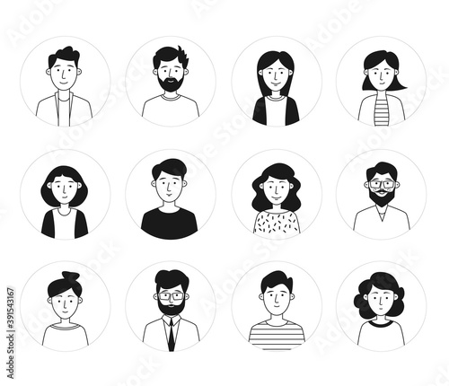 Outline avatar profile icon vector set female and male