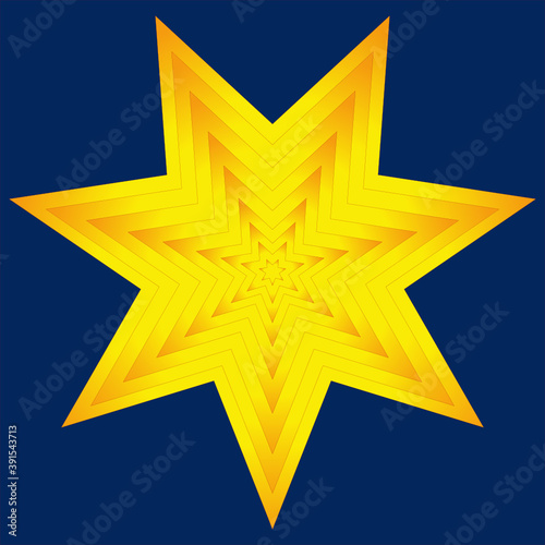 Gelber Stern mit sieben Zacken vor blauem Hintergrund