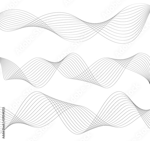 Design elements. Wave of many gray lines. Abstract wavy stripes on white background isolated