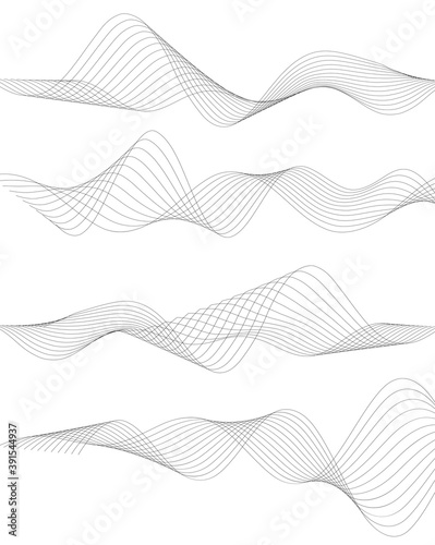 Design elements. Wave of many gray lines. Abstract wavy stripes on white background isolated