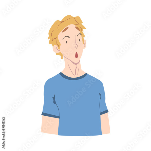 Surprised Guy, Young Man with Shocked Face Expression Cartoon Style Vector Illustration