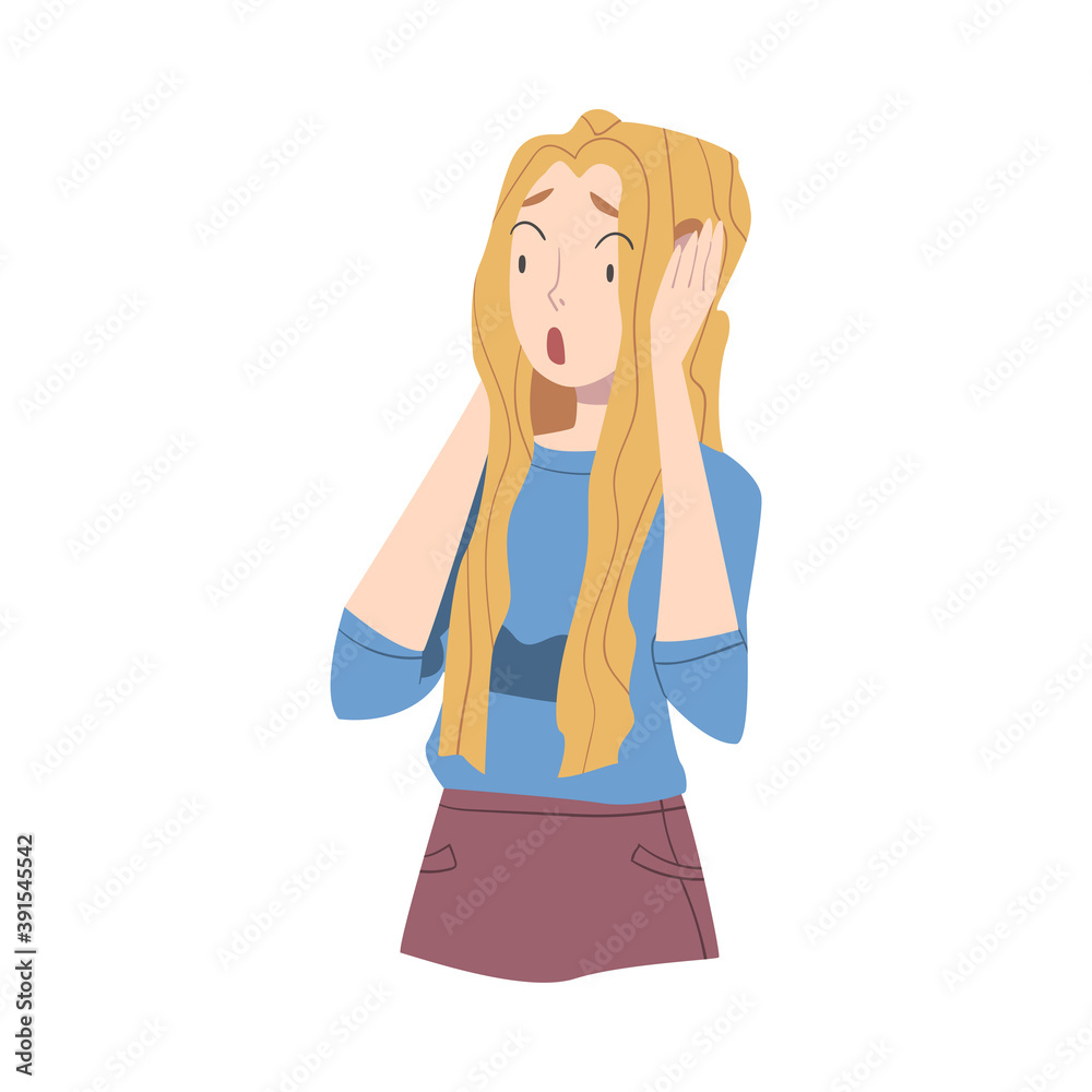 Surprised Girl with Fear Face Expression, Teen Girl with Shocked Face Expression Cartoon Style Vector Illustration Surprised Girl with Fear Face Expression, Teen Girl with Shocked Face Expression Cartoon Style Vector Illustration