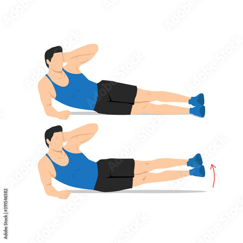 Man doing double side jackknifes exercise. Flat vector illustration isolated on white background. Workout character