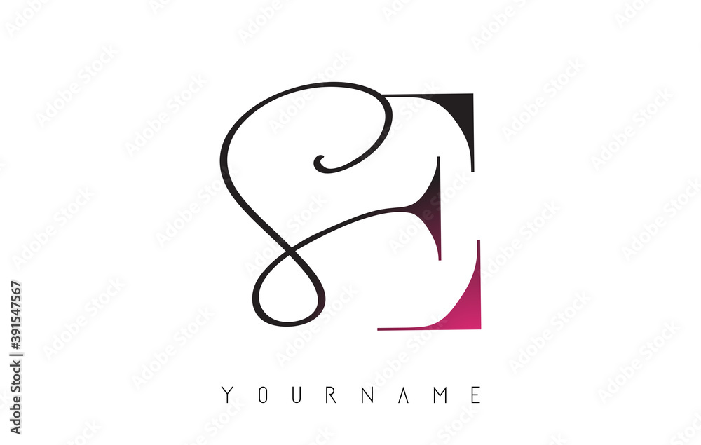 Obraz premium Handwritten SE S E Letters Logo with Pink Colour Touch.