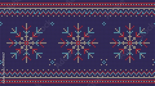 Nordic knitted sweater seamless pattern. Christmas jumper knitwear ornament. Vector illustration.