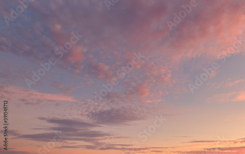 Beautiful multi colored sunset view. Full frame cloudy sky background.