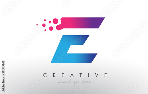 E Letter Design with Creative Dots Bubble Circles and Blue Pink Colors