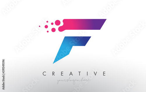 F Letter Design with Creative Dots Bubble Circles and Blue Pink Colors
