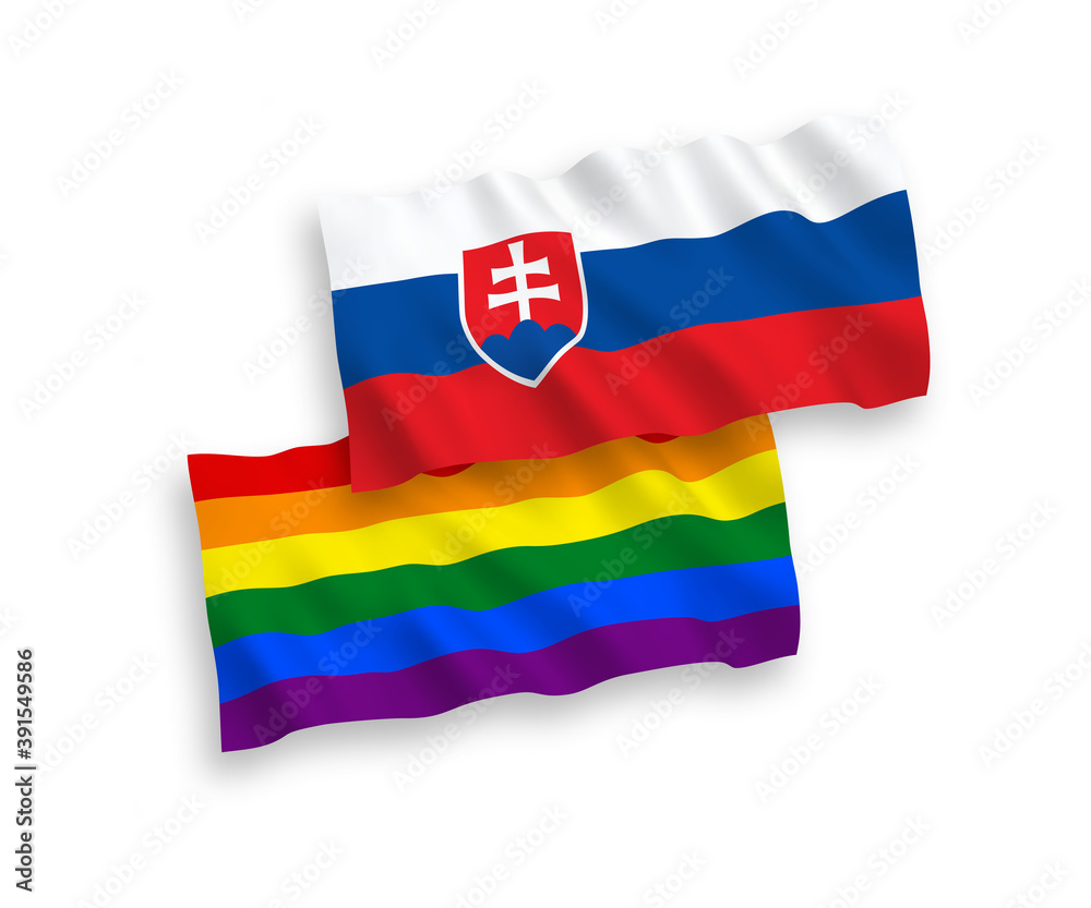 Flags of Slovakia and Rainbow gay pride on a white background