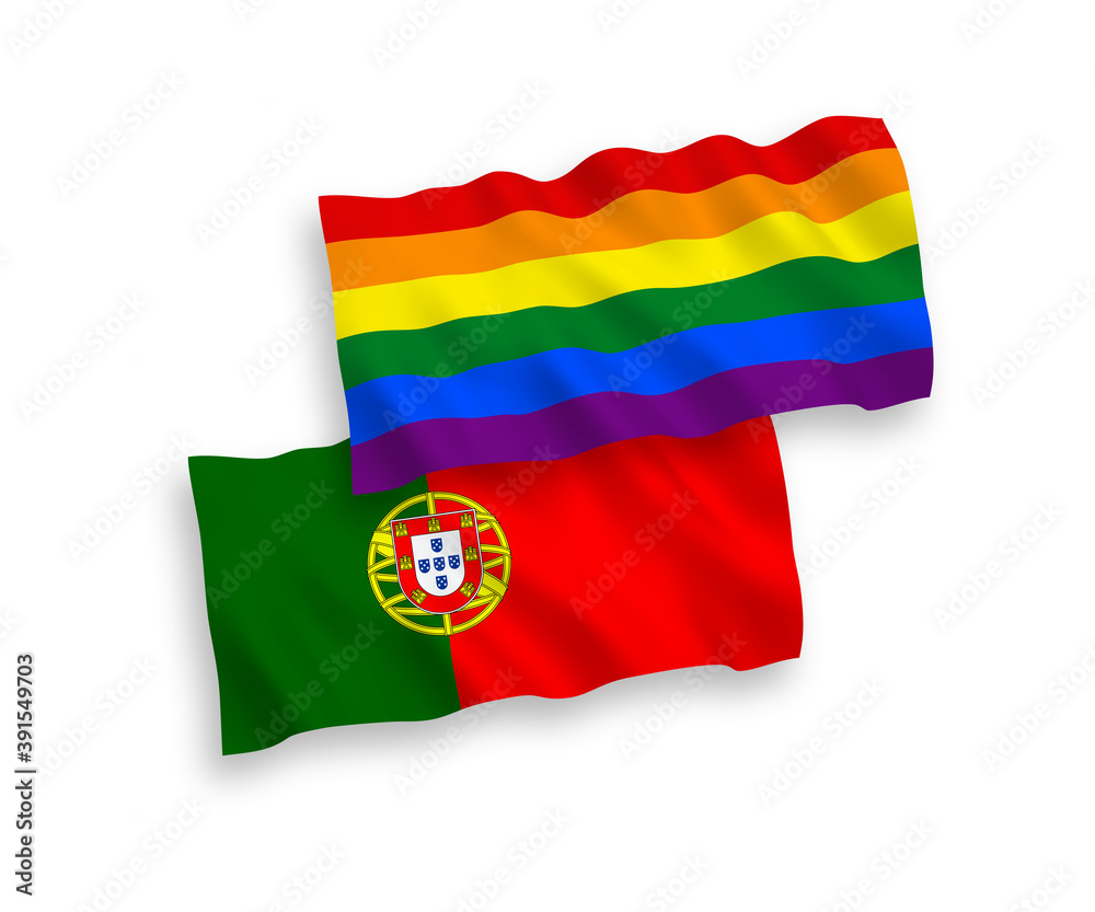 Obraz premium Flags of Portugal and Rainbow gay pride on a white background