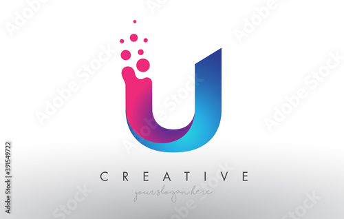 U Letter Design with Creative Dots Bubble Circles and Blue Pink Colors photo