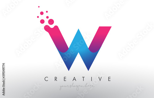 W Letter Design with Creative Dots Bubble Circles and Blue Pink Colors photo