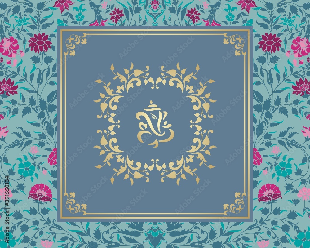 Naklejka premium Ganesha, wedding card, royal Rajasthan, India 