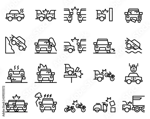 Simple set of accident icons on white background.