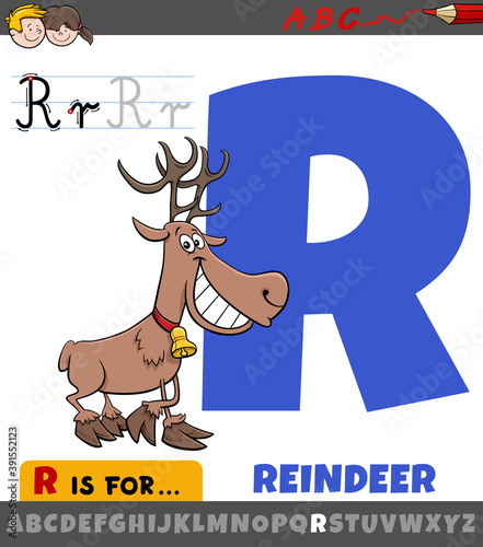 Tableau sur toile letter R worksheet with cartoon reindeer animal character