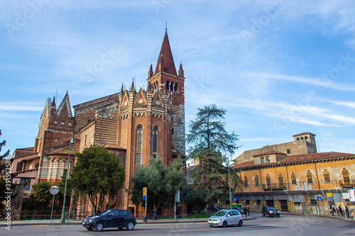 Fotografie Amazing  brick Church close to  Ponte delle Navi in Verona
