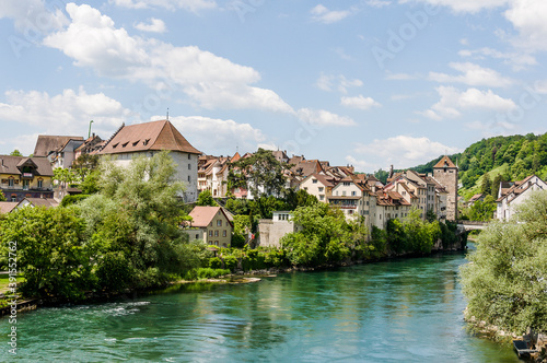 Brugg, Aare, Altstadt, Schwarzer Turm, Stadt, Steinbrücke, Brücke, Altstadthäuser, Hofstatt, Ringmauer, Salzhaus, Jurasüdfuss, Aargau, Nordwestschweiz, Sommer, Schweiz