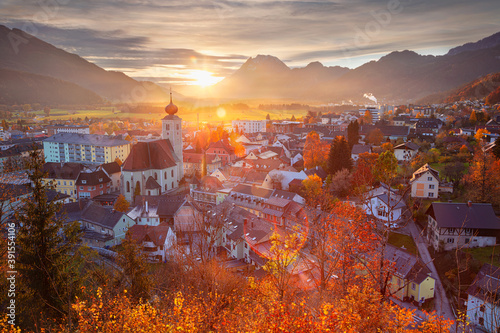 Obraz na płótnie Liezen, Austria. Cityscape image of Liezen, Austria at beautiful autumn sunset. w salonie